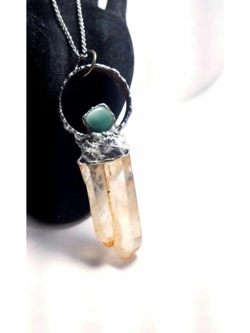 Tangerine quartz and turquoise cat eye crystal necklace handmade statement piece